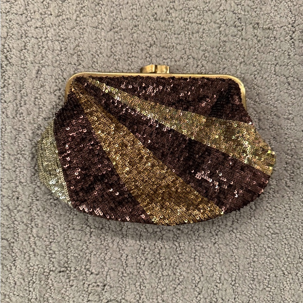 Accessorize Brown and Gold Sequin Wristlet Clutch